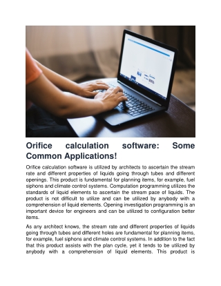 Orifice calculation software Some Common Applications