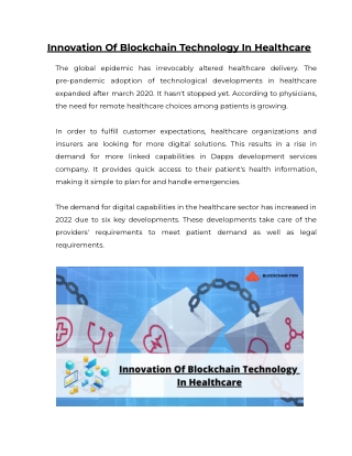 Innovation Of Blockchain Technology In Healthcare