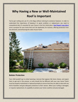 Why Having a New or Well-Maintained Roof is Important