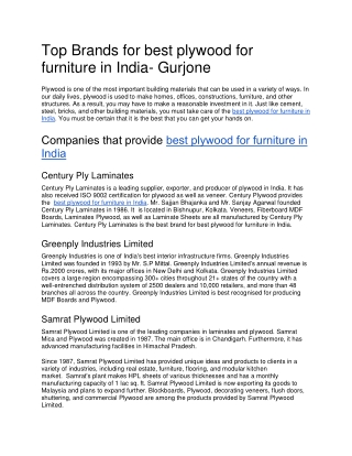 Top Brands for best plywood for furniture in India- Gurjone