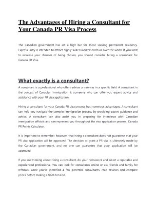 The Advantages of Hiring a Consultant for Your Canada PR Visa Process