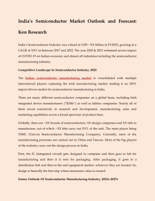 India’s Semiconductor Market Outlook and Forecast: Ken Research