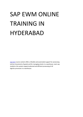 SAP EWM ONLINE TRAINING IN HYDERABAD