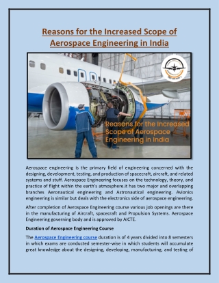 Reasons for the Increased Scope of Aerospace Engineering in India