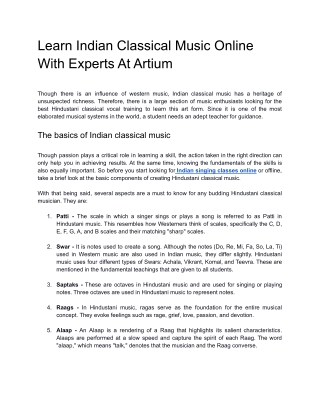 Learn Indian Classical Music Online With Experts At Artium