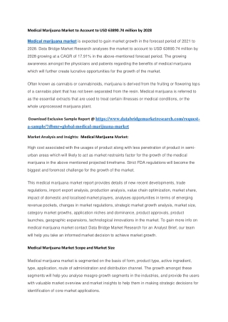 Medical Marijuana Market to Account to USD 63890.74 million by 2028