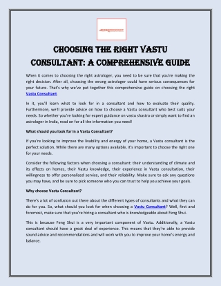 Choosing the Right Vastu Consultant A Comprehensive Guide