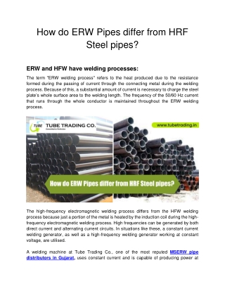 How do ERW Pipes differ from HRF Steel pipes?