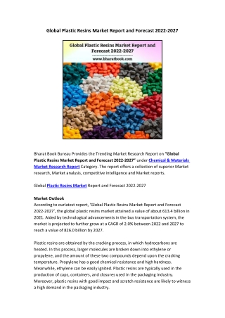 Global Plastic Resins Market Report and Forecast 2022-2027