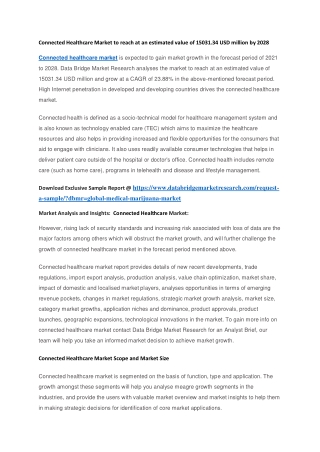 Connected Healthcare Market to reach at an estimated value of 15031.34 USD million by 2028