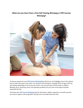 What can you learn from a First Aid Training Winnipeg or CPR Courses Winnipeg_ .docx