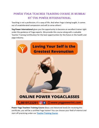 Power Yoga Teacher Training Course in Mumbai by Yog Power International