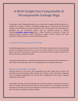 A Brief Insight Into Compostable & Decomposable Garbage Bags