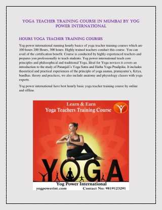 Yoga Teacher Training Course in Mumbai by Yog Power International