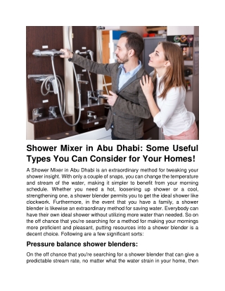 Shower Mixer in Abu Dhabi  Some Useful Types You Can Consider for Your Homes