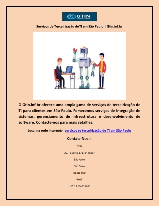Serviços de Terceirização de TI em São Paulo | Gtin.inf.br