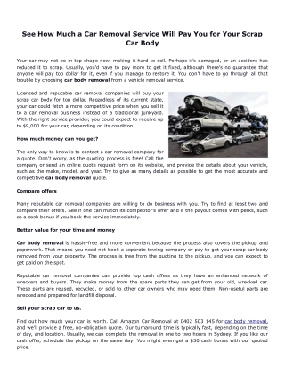 See How Much a Car Removal Service Will Pay You for Your Scrap Car Body