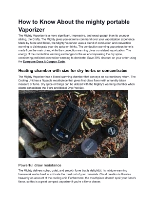 How to Know About the mighty portable Vaporizer