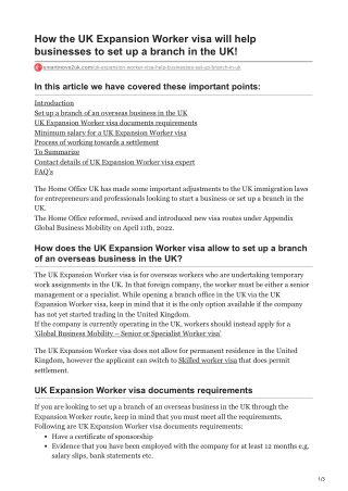 How the UK Expansion Worker visa will help businesses to set up a branch in the UK