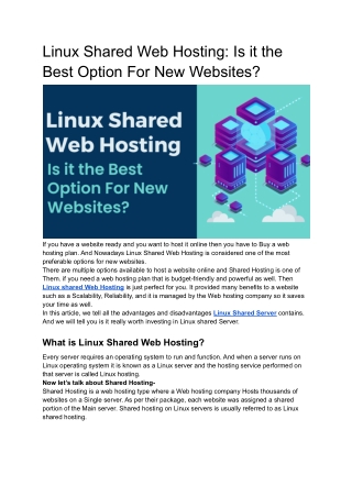 Linux Shared Web Hosting: Is it the Best Option For New Websites?