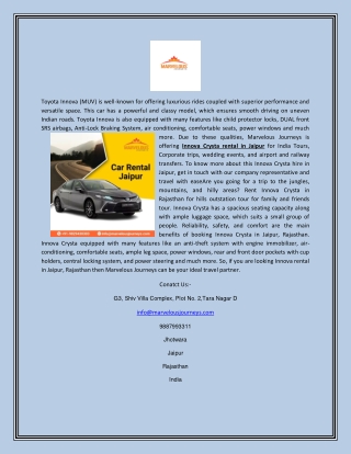 Innova Crysta Hire Jaipur