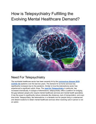 How is Telepsychiatry Fulfilling the Evolving Mental Healthcare Demand