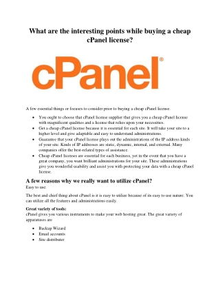 What are the interesting points while buying a cheap cPanel license