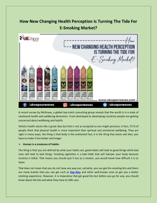 How New Changing Health Perception Is Turning The Tide For E-Smoking Market?