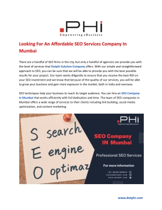 Looking For An Affordable SEO Services Company In Mumbai