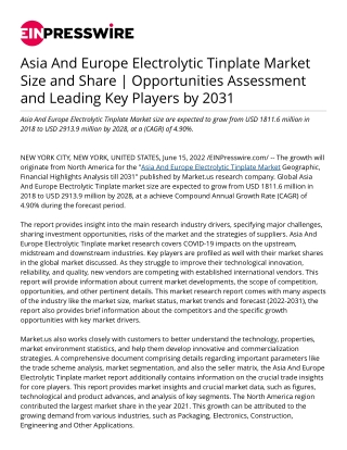 Asia And Europe Electrolytic Tinplate Market Size and Share