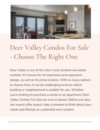 How to find the best Deer Valley Real Estate For Sale