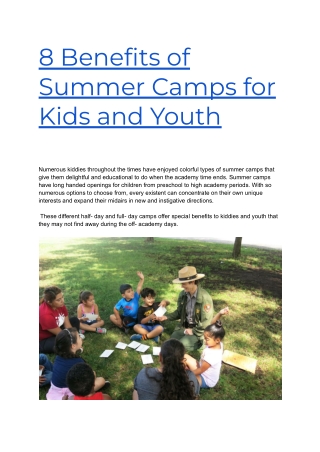 8 Benefits of Summer Camps for Kids and Youth