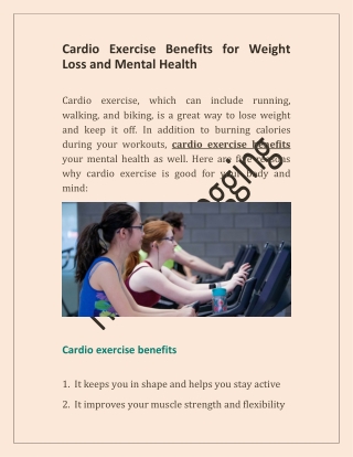 Cardio Exercise Benefits for Weight Loss and Mental Health
