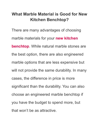 What Marble Material is Good for New Kitchen Benchtop