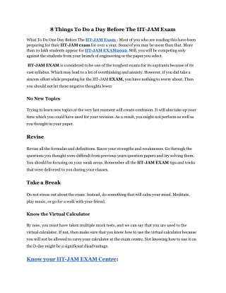 8 Things To Do a Day Before The IIT-JAM Exam