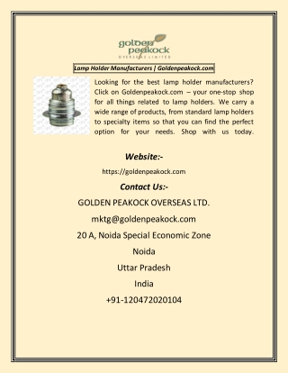 Lamp Holder Manufacturers  Goldenpeakock