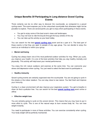 Unique Benefits Of Participating In Long distance Gravel Cycling Events