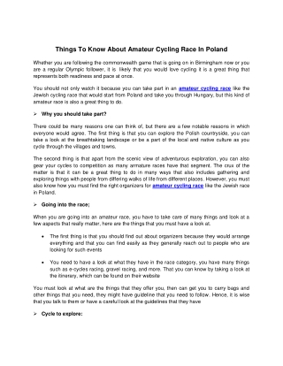 Things To Know About Amateur Cycling Race In Poland