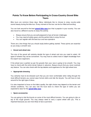 Points To Know Before Participating In Cross-Country Gravel Bike Tours