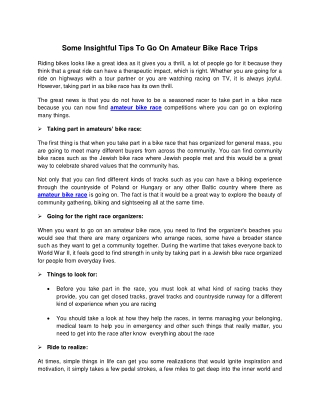 Some Insightful Tips To Go On Amateur Bike Race Trips