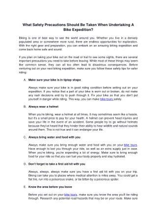 What Safety Precautions Should Be Taken When Undertaking A Bike Expedition?