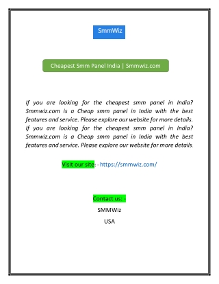 Cheapest Smm Panel India  Smmwizcom