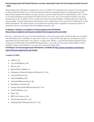 Immunosuppressants API Market