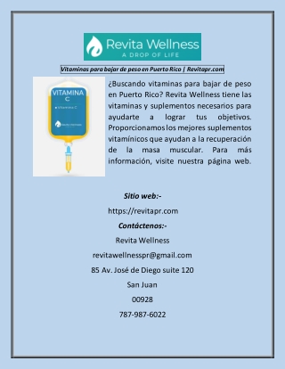 Vitaminas para bajar de peso en Puerto Rico  Revitapr
