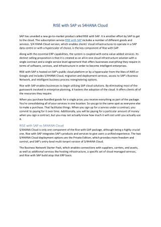 RISE With SAP Versus S/4HANA