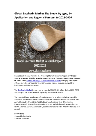 Global Saccharin Market Research Report 2022-2026