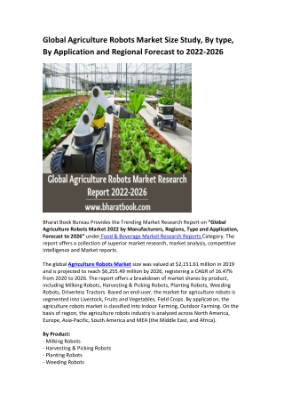 Global Agriculture Robots Market Research Report 2022-2026