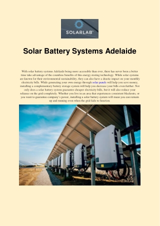 Solar Battery Systems Adelaide