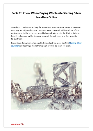 Facts To Know When Buying Wholesale Sterling Silver Jewellery Online