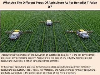 What Are The Different Types Of Agriculture As Per Benedict T Palen Jr?